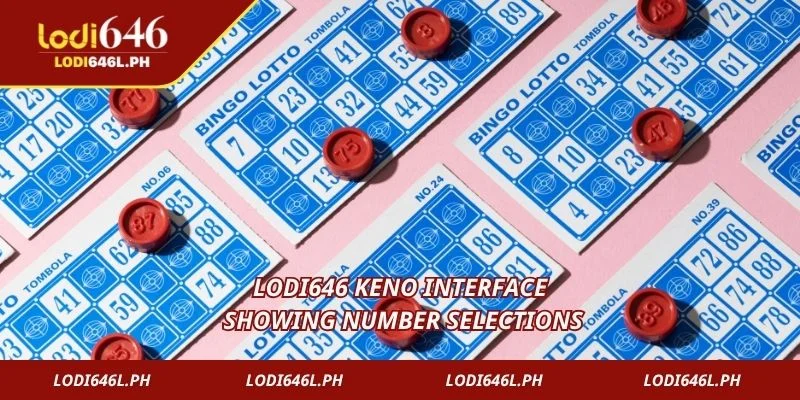 Lodi646 Keno interface showing number selections