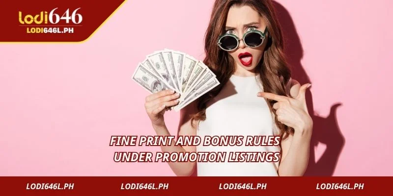 Fine print and bonus rules under promotion listings